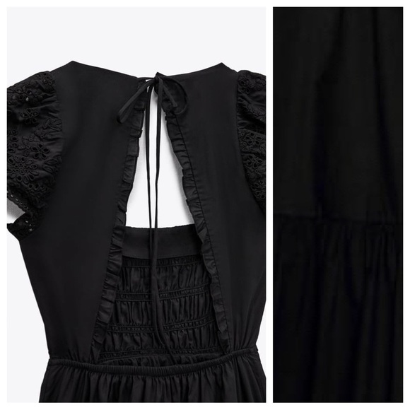 NWT. Zara Black Midi Dress with Perforated Embroideries. Size L. - Picture 7 of 13